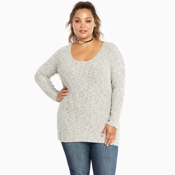 TORRID Heather Grey Marled Knit Lace Up Back Sweater Long Sleeve - Picture 6 of 7